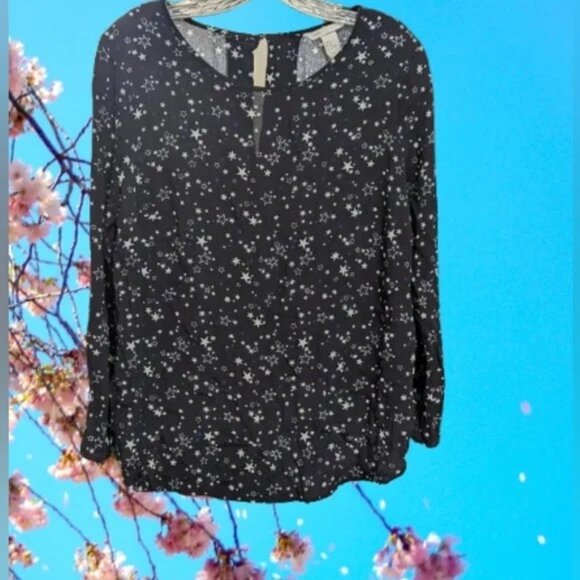 H&M Mama Black Blouse Blue White Star Pattern - Picture 1 of 2